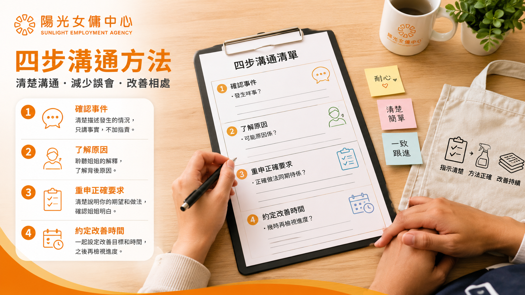 香港僱主使用四步溝通清單與工人姐姐確認工作要求 香港僱主使用四步溝通清單與工人姐姐確認工作要求