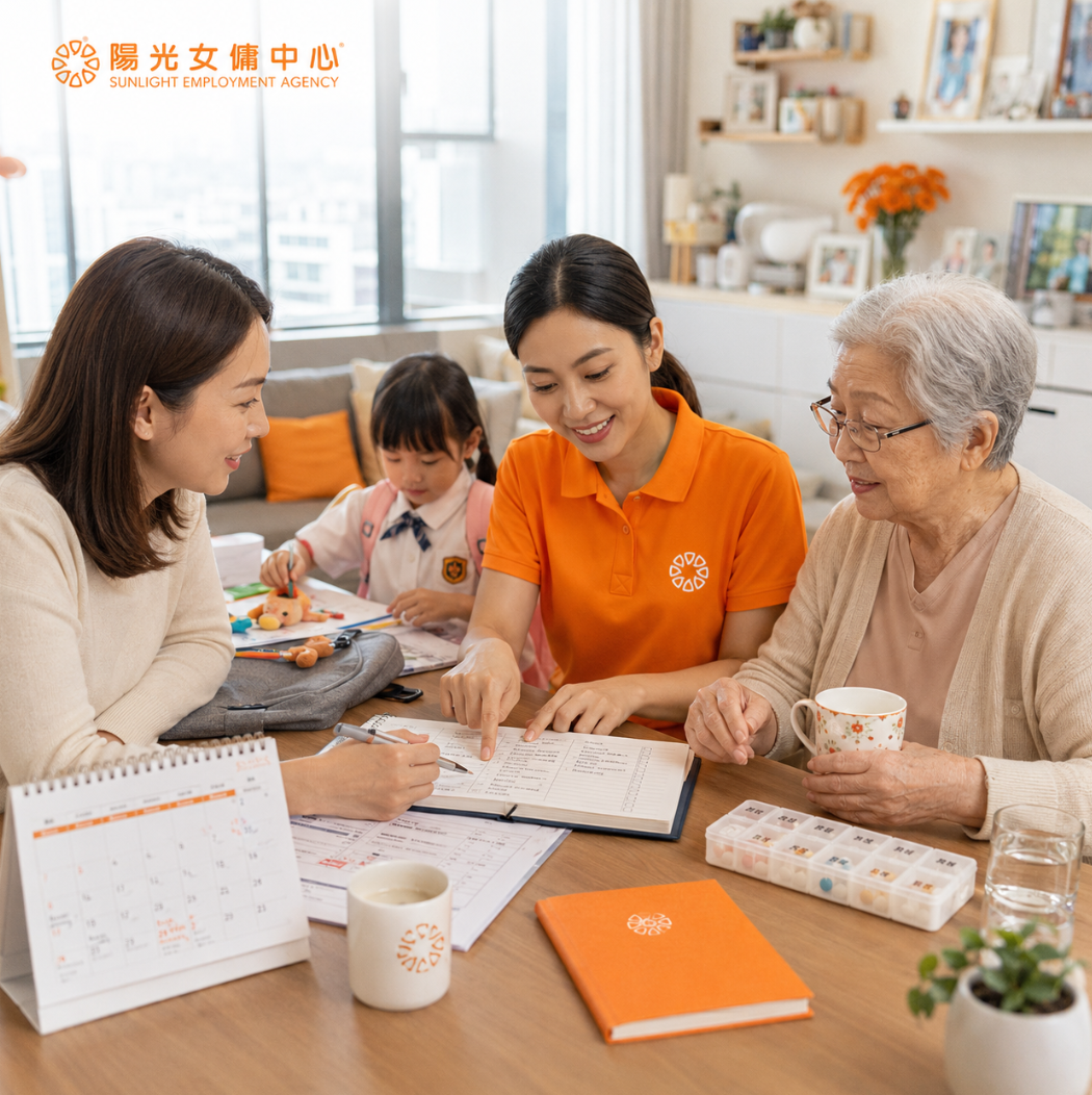 香港家庭根據小朋友及長者照顧需要安排工人姐姐日常工作